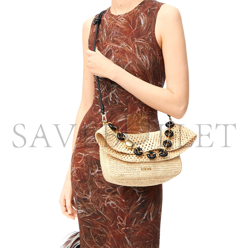 LOEWE MEDIUM OLA BAG IN RAFFIA AND CALFSKIN AP22P22X05 (26*18*13cm)